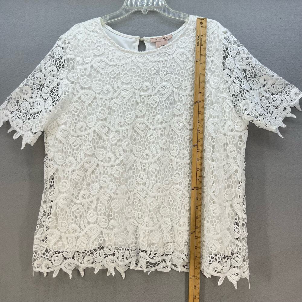 NWT Philosophy Top Women's XXL White Lace Crochet Look Lined Feminine - Picture 6 of 12